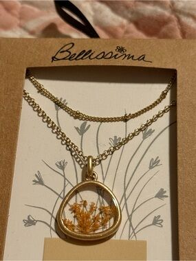 Bellissima 14k Gold Dipped Queen Anne’s Lace Inlay Double-Layer Necklace